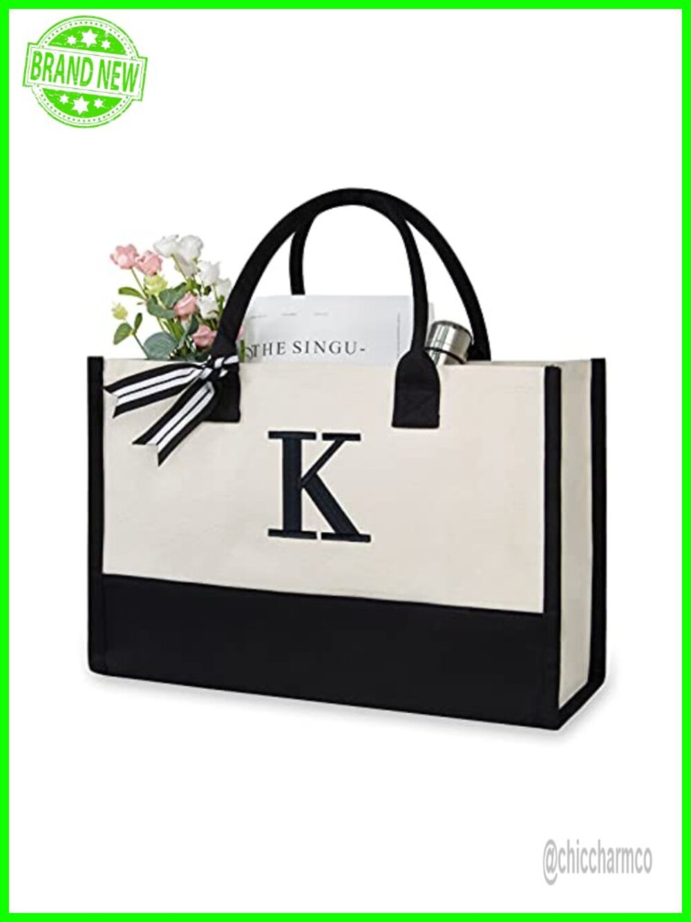 Personalized Initial Canvas Beach Bag Monogrammed Tote